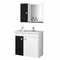 gabinete para banheiro com cuba com espelho com prateleira largura 56 cm altura 54 cm branco e preto