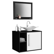 gabinete para banheiro com cuba com espelho com prateleira largura 60 cm altura 46 cm branco e preto
