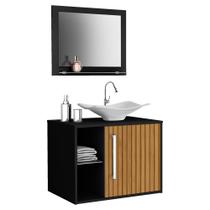 gabinete para banheiro com cuba com espelho com prateleira largura 60 cm altura 46 cm preto e marrom