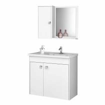 gabinete para banheiro com cuba com espelho suspenso 3 portas com prateleira altura 54 cm cor branco