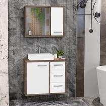 Gabinete para Banheiro com Cuba de Sobrepor e Espelheira 60cm Turin Branco/Avelato Gabinete para Banheiro com Cuba de Sobrepor e Espelheira 60cm Turin Branco/Avelato
