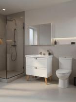 Gabinete para Banheiro com Cuba e Armario 80cm Mdf Branco Milano - On Móveis