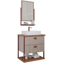 Gabinete para Banheiro com Cuba e Espelheira 60cm em MDF Uni MGM Marrom