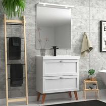 Gabinete para Banheiro com Cuba e Espelheira 80cm Retro Mdf Branco Milano - On Móveis