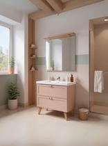Gabinete para Banheiro com Cuba e Espelheira 80cm Retro Mdf Rosa Milano - On Móveis