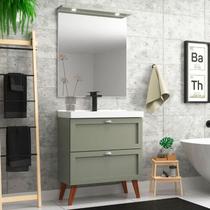 Gabinete para Banheiro com Cuba e Espelheira 80cm Retro Mdf Verde Milano - On Móveis
