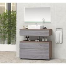 Gabinete para Banheiro com Cuba e Espelheira 80cm Safira Marrom/Rovere