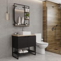 Gabinete para Banheiro com Cuba e Espelheira Concept CabeCasa MadeiraMadeira Preto Trama/Acácia