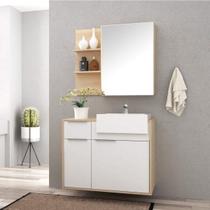 Gabinete para Banheiro com Cuba e Espelheira Jazz Amarelo/Faia/Branco Gabinete para Banheiro com Cuba e Espelheira Jazz Amarelo/Faia/Branco