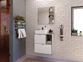 Gabinete para Banheiro com Cuba e Espelheira Nordic 60cm Argento/Branco Móveis Bosi