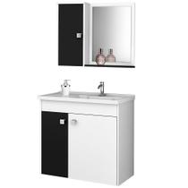 Gabinete Para Banheiro com Cuba e Espelho Munique Branco Preto - Lyam Decor