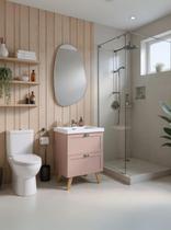 Gabinete para Banheiro com Cuba e Espelho Organico 60cm Retro Mdf Rosa Milano - On Móveis Gabinete para Banheiro com Cuba e Espelho Organico 60cm Retro Mdf Rosa Milano - On Móveis