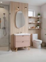 Gabinete para Banheiro com Cuba e Espelho Organico 80cm Retro Mdf Rosa Milano - On Móveis