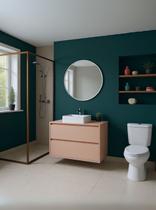 Gabinete para Banheiro com Cuba e Espelho Redondo 80cm Mdf Rosa Dubai - On Móveis