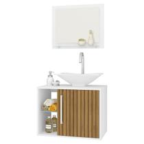 gabinete para banheiro com cuba espelho com prateleira 1 porta suspenso altura 46 cm branco e marrom