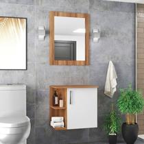 Gabinete para Banheiro com Espelheira 50cm Mdf Nogal com Branco Moscou - On Móveis