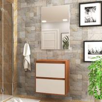 Gabinete para Banheiro com Espelheira 60cm Mdf Nogal com Branco Dubai - On Móveis
