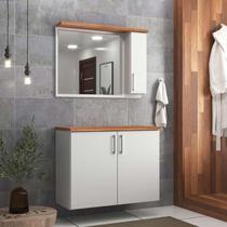 Gabinete para Banheiro com Espelheira 80cm Mdf Nogal com Branco Paris - On Móveis