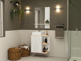 Gabinete para banheiro com Espelheira e Cuba Báltico 60cm Branco/Faia/Cristal Móveis Bosi