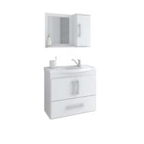 Gabinete Para Banheiro Com Lavatório E Espelho Atenas Branco MGM Móveis 65cm Gabinete Para Banheiro Com Lavatório E Espelho Atenas Branco MGM Móveis 65cm
