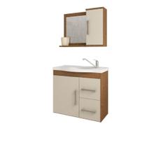 Gabinete Para Banheiro Com Lavatório E Espelho Vix Amendoa E Off White MGM Móveis 65cm Gabinete Para Banheiro Com Lavatório E Espelho Vix Amendoa E Off White MGM Móveis 65cm