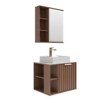 Gabinete Para Banheiro Com Lavatório Espelho De Freijó MGM Móveis 60cm Gabinete Para Banheiro Com Lavatório Espelho De Freijó MGM Móveis 60cm