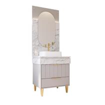 Gabinete Para Banheiro Com Lavatório Riviera Platina Calacata MGM Móveis 70cm