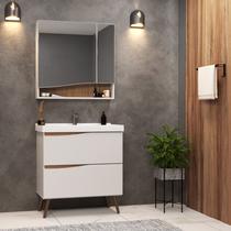 Gabinete para banheiro com pés 02 gavetas com lavatório e armário 80cm Lille Móveis Bosi