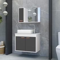 Gabinete para Banheiro com Pia e Espelho CJ Clean 60 Branco / Grafite Gabinete para Banheiro com Pia e Espelho CJ Clean 60 Branco / Grafite