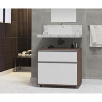 Gabinete para Banheiro com Rodízio 60cm 2 Gavetas Safira Inferior Marrom/Branco Gabinete para Banheiro com Rodízio 60cm 2 Gavetas Safira Inferior Marrom/Branco