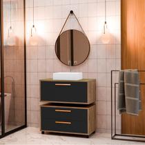 Gabinete para Banheiro com Rodízio, tampo de vidro, Cuba de sobrepor e Espelho Kyoto 80 cm