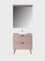 Gabinete para Banheiro com Tampo Cuba e Espelheira 80cm Retro Mdf Rosa Milano - On Móveis