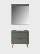 Gabinete para Banheiro com Tampo Cuba e Espelheira 80cm Retro Mdf Verde Milano - On Móveis
