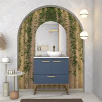 Gabinete para Banheiro com Tampo de Granito 80cm Suez Azul