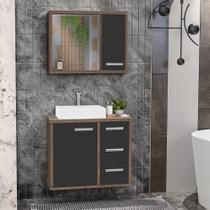 Gabinete para Banheiro com Tampo de Vidro Cuba de Sobrepor e Espelheira 60cm Turin Preto/Avelato Gabinete para Banheiro com Tampo de Vidro Cuba de Sobrepor e Espelheira 60cm Turin Preto/Avelato