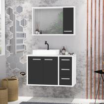 Gabinete para Banheiro com Tampo de Vidro Cuba de Sobrepor e Espelheira 80cm Turin