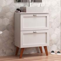 Gabinete para Banheiro com Tampo e Cuba 60cm Retro Mdf Branco Milano - On Móveis
