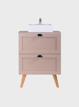 Gabinete para Banheiro com Tampo e Cuba 60cm Retro Mdf Rosa Milano - On Móveis