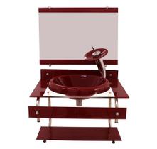 Gabinete Para Banheiro De Vidro 60Cm Inox - Vermelho Cereja