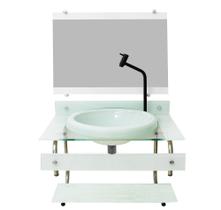 Gabinete para banheiro de vidro itxx 60cm inox branco + torneira metal preta
