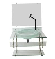 Gabinete para banheiro de vidro itxx 60cm inox incolor + torneira metal preta