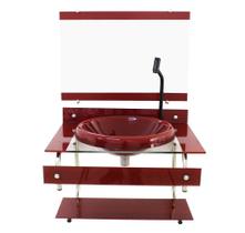 Gabinete para banheiro de vidro itxx 60cm inox vermelho cereja + torneira metal preta