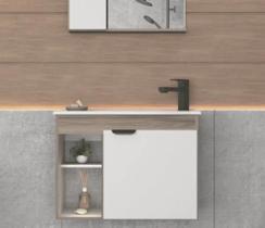 Gabinete para Banheiro em MDF Dalila 60cm Tamarindo e Branco - Cozimax