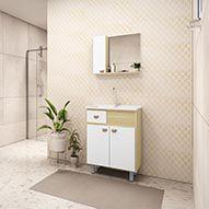 Gabinete para banheiro essenza 600 com pés - pinho/branco