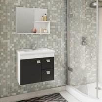 Gabinete Para Banheiro Hortência 55 Cm Com Espelheira MGM Branco/Preto