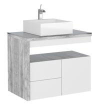 Gabinete Para Banheiro IAM 100% com Tampo de Vidro Sem Puxadores Externos 2 Gavetas Com Corrediças Telescópicas Com Amortecedor Cor Branco/Calcare Gabinete Para Banheiro IAM 100% com Tampo de Vidro Sem Puxadores Externos 2 Gavetas Com Corrediças Telescópicas Com Amortecedor Cor Branco/Calcare