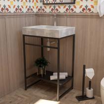 Gabinete para Banheiro Iron Black 60cmx45cm com Cuba Sobrepor Preto Fosco/Concreto