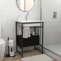 Gabinete para Banheiro Iron Black com Gaveteiro 60cmx45cm Preto Fosco/Branco Fosco