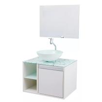 Gabinete Para Banheiro Italia Completo 60cm Vidro Branco