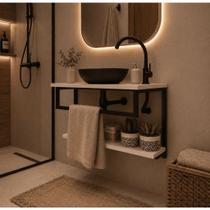 Gabinete para Banheiro Lavabo Suspenso com Cuba e Toalheiro - Industrial Elegante Fácil Instalação Gabinete para Banheiro Lavabo Suspenso com Cuba e Toalheiro - Industrial Elegante Fácil Instalação